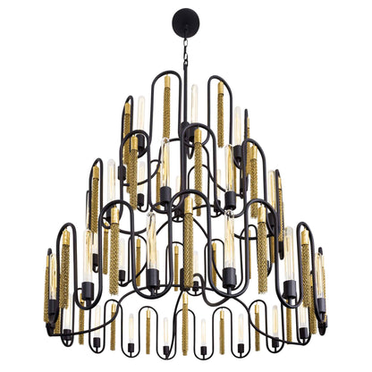 36 light 48 inch 3 tier black and gold pendant