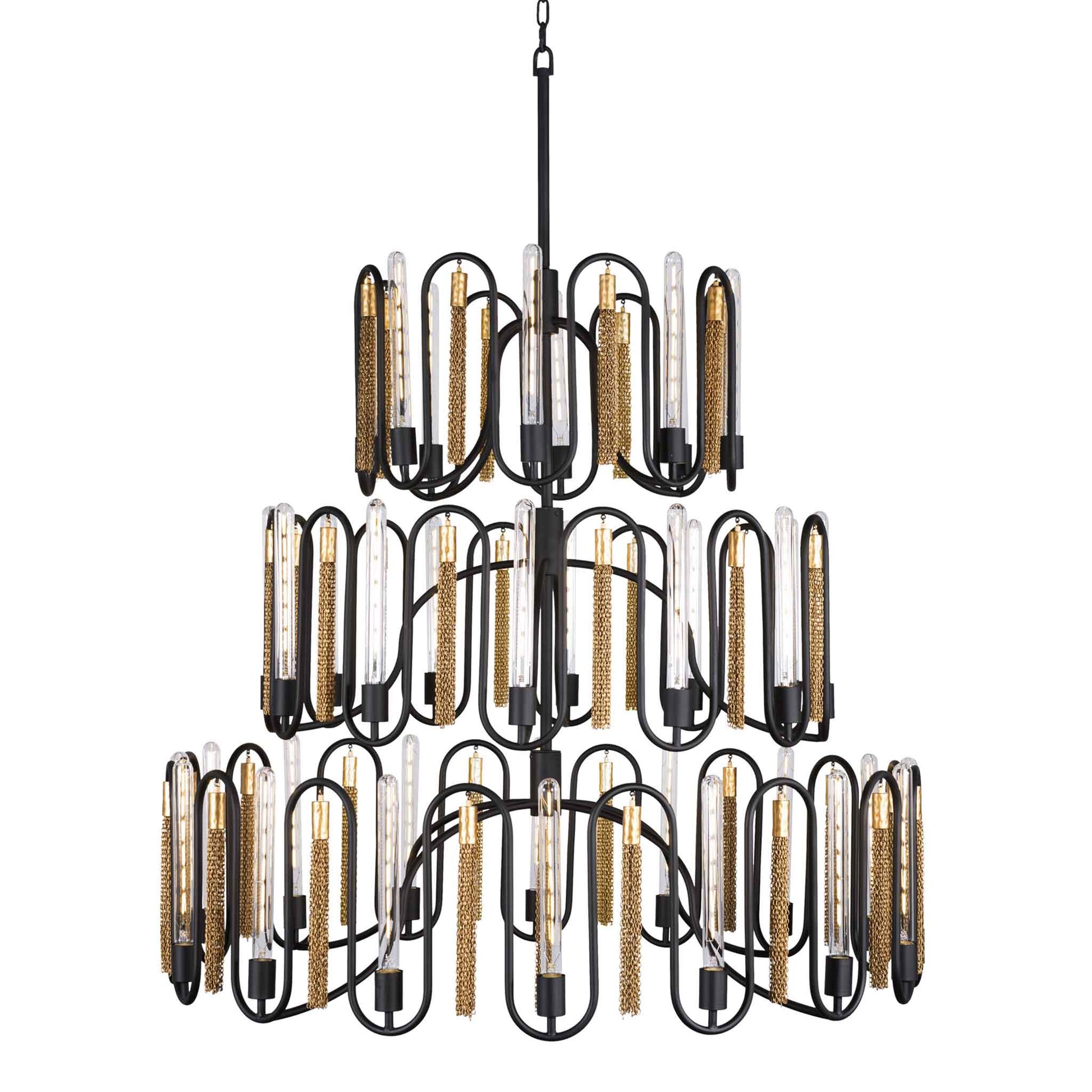 36 light 48 inch 3 tier black and gold pendant