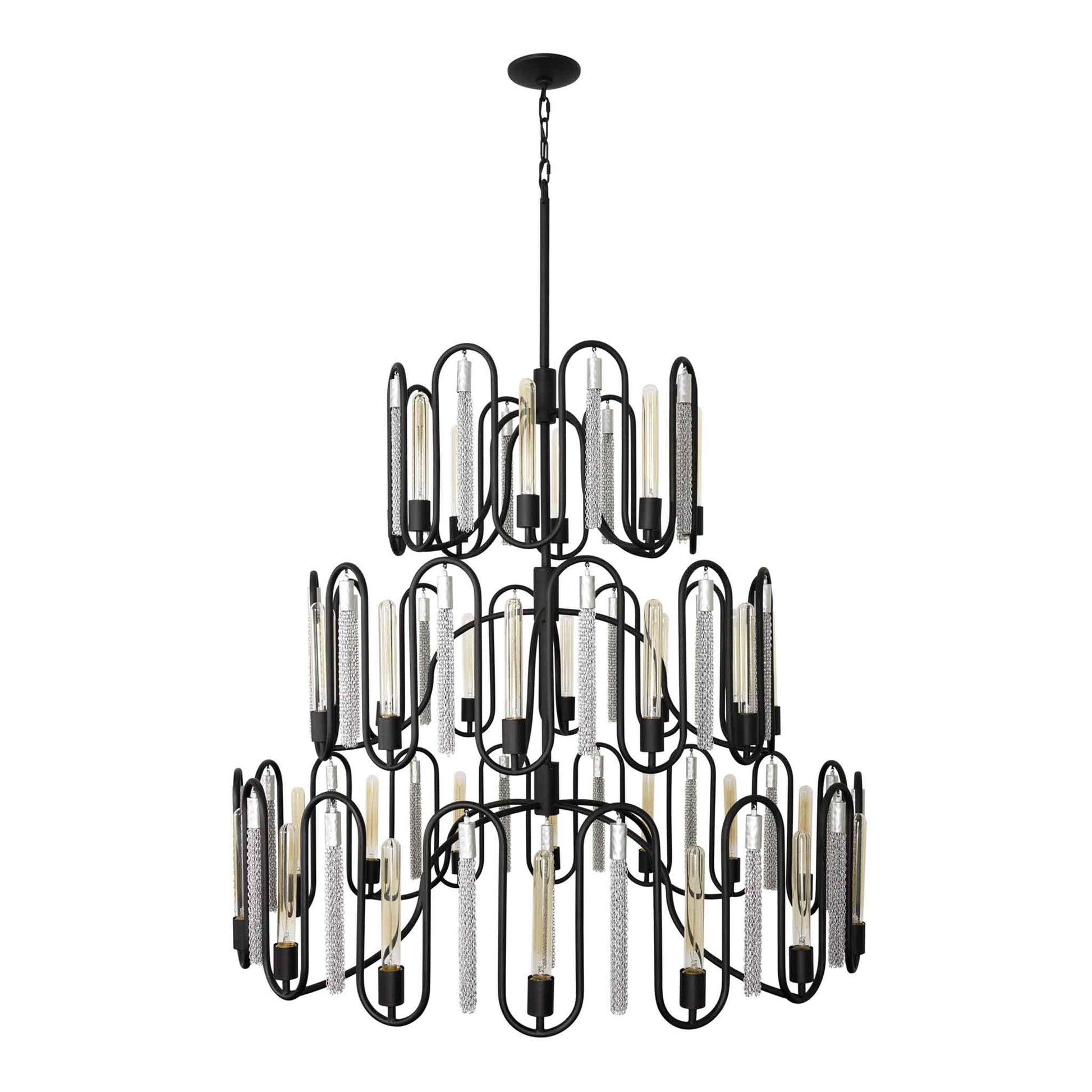 36 light 48 inch 3 tier black and chrome pendant