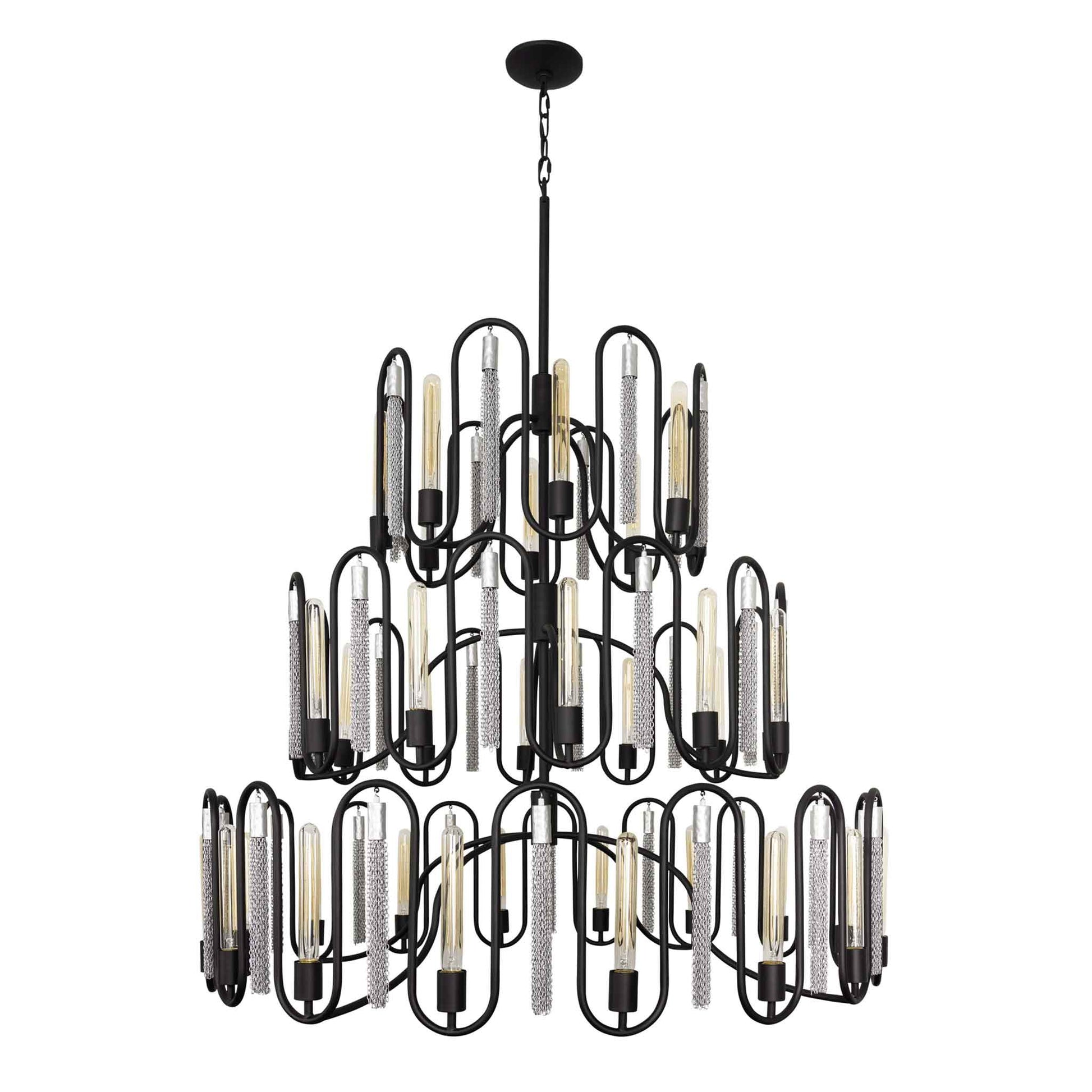 36 light 48 inch 3 tier black and chrome pendant