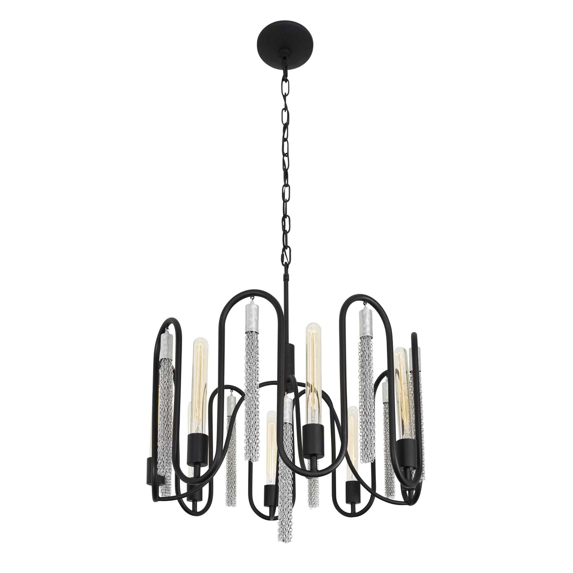 8 light 24 inch black and chrome pendant