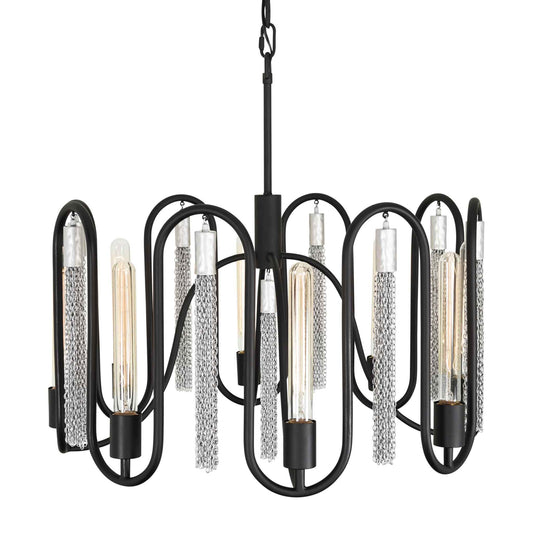 8 light 24 inch black and chrome pendant