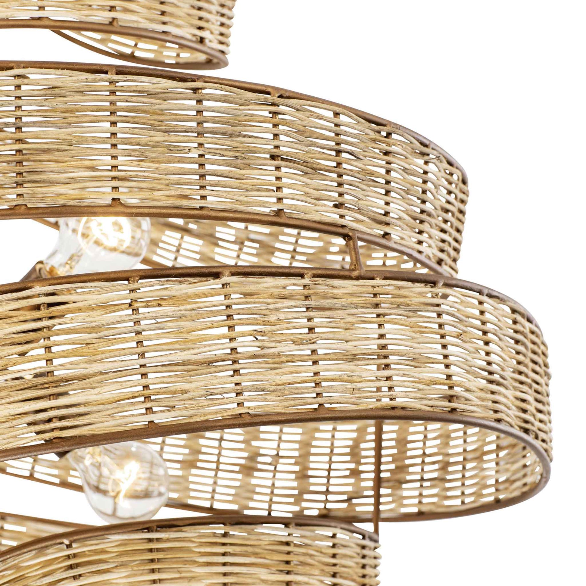 6 light 30 inch baguette and rattan pendant