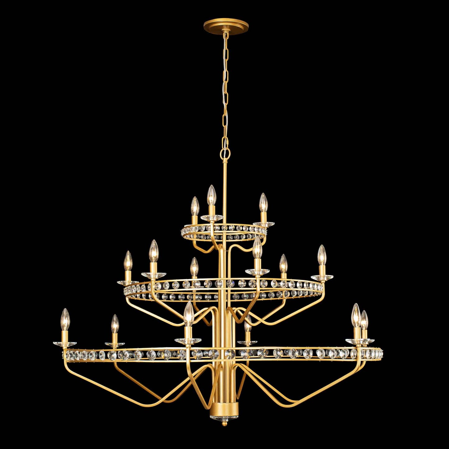 15 light 48 inch 3 tier antique gold chandelier