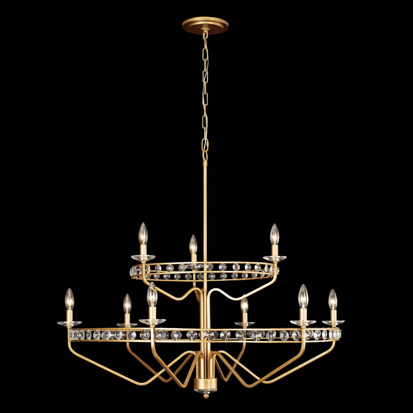 9 light 40 inch 2 tier antique gold chandelier