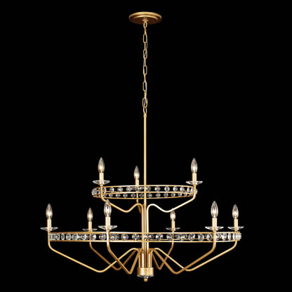 9 light 40 inch 2 tier antique gold chandelier