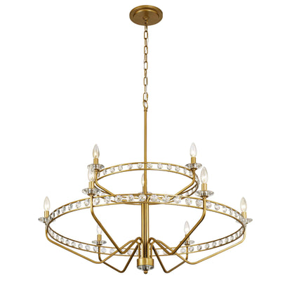 9 light 40 inch 2 tier antique gold chandelier