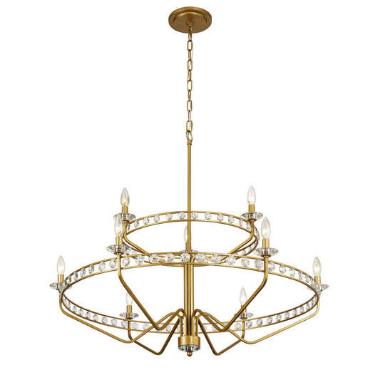 9 light 40 inch 2 tier antique gold chandelier