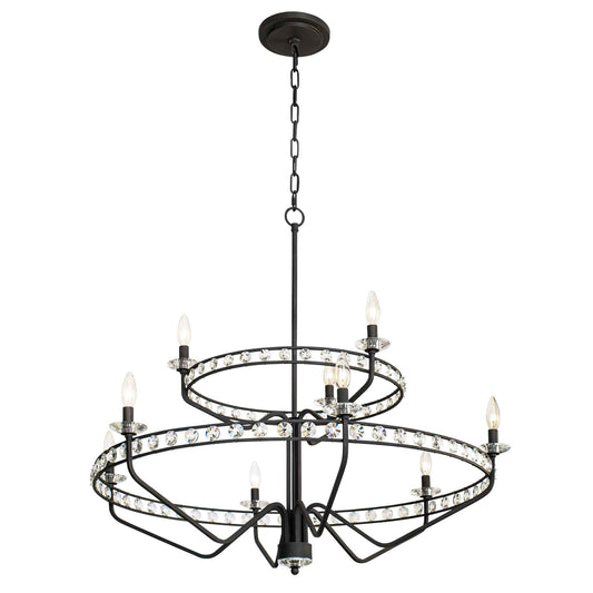 9 light 40 inch 2 tier carbon chandelier