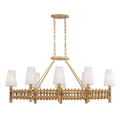 8 light 48 inch gold and rattan pendant