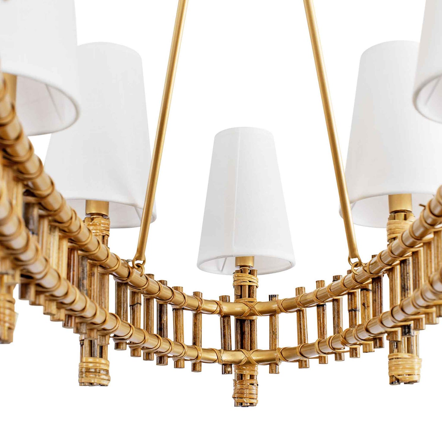 8 light 48 inch gold and rattan pendant