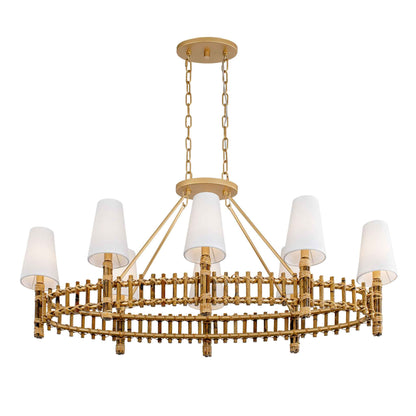 8 light 48 inch gold and rattan pendant