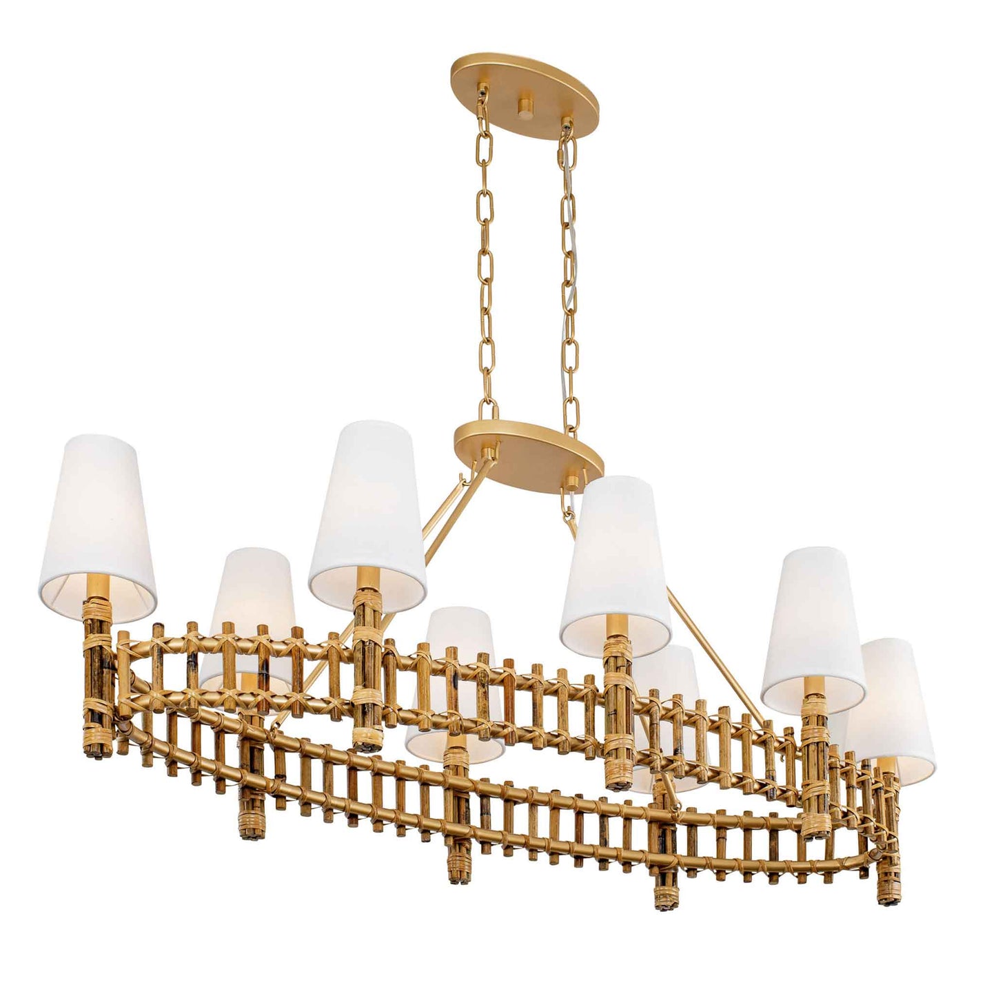 8 light 48 inch gold and rattan pendant