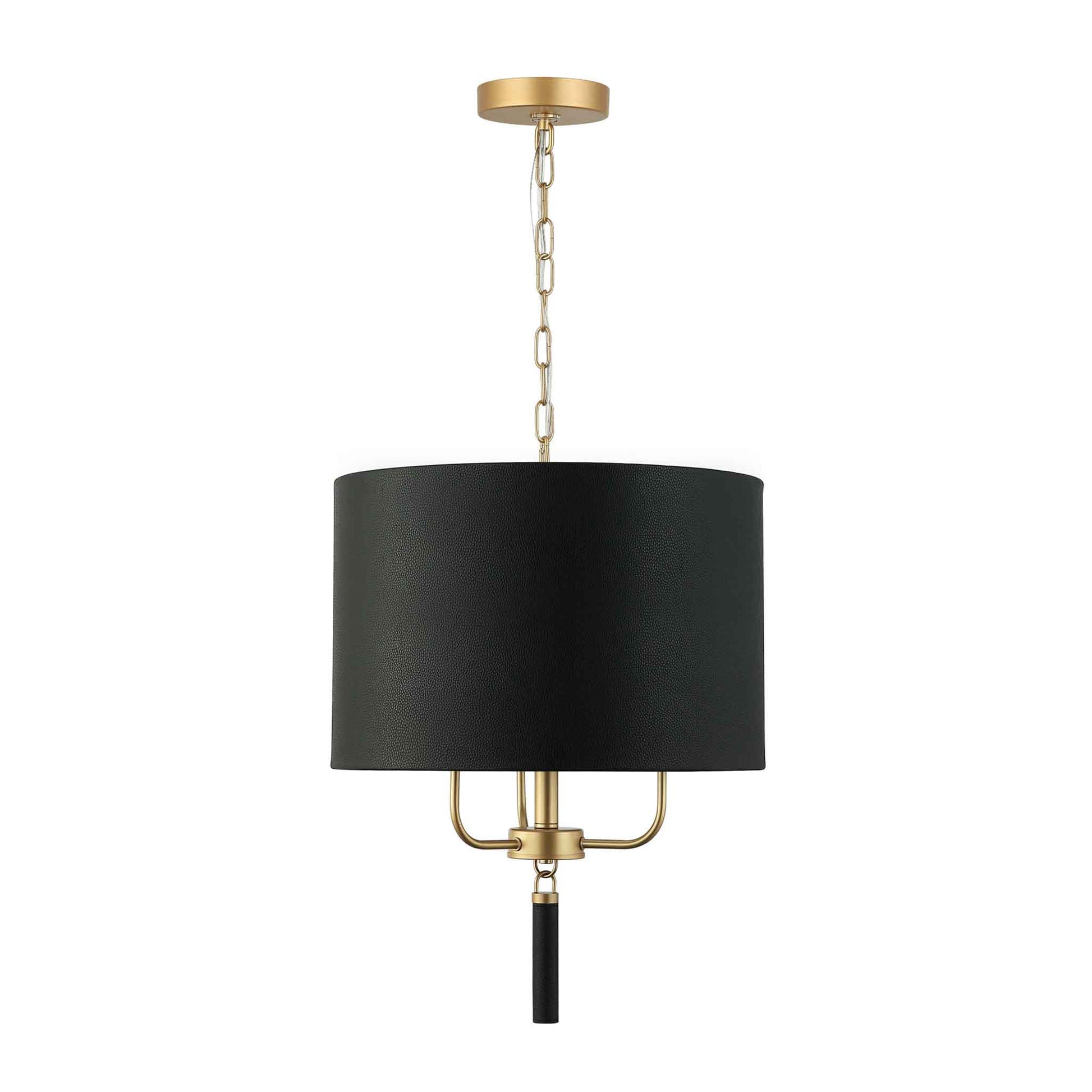 3 light 18 inch gold and black leather pendant