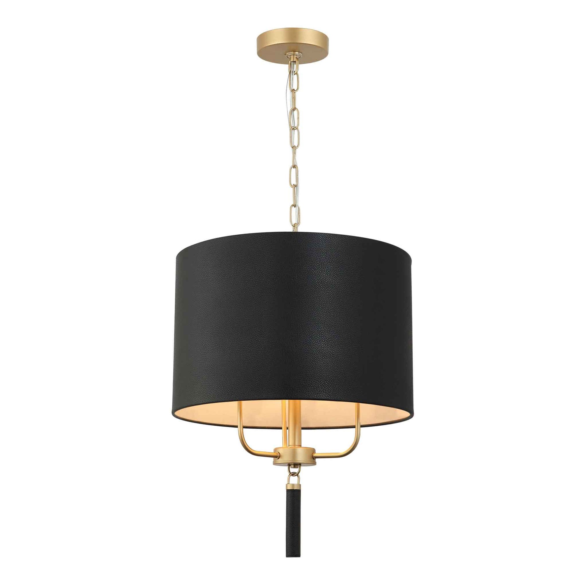 3 light 18 inch gold and black leather pendant