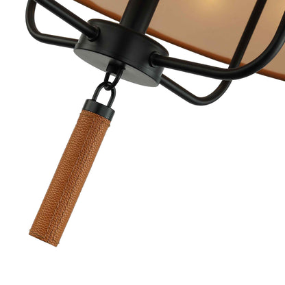 4 light 24 inch black and camel leather pendant