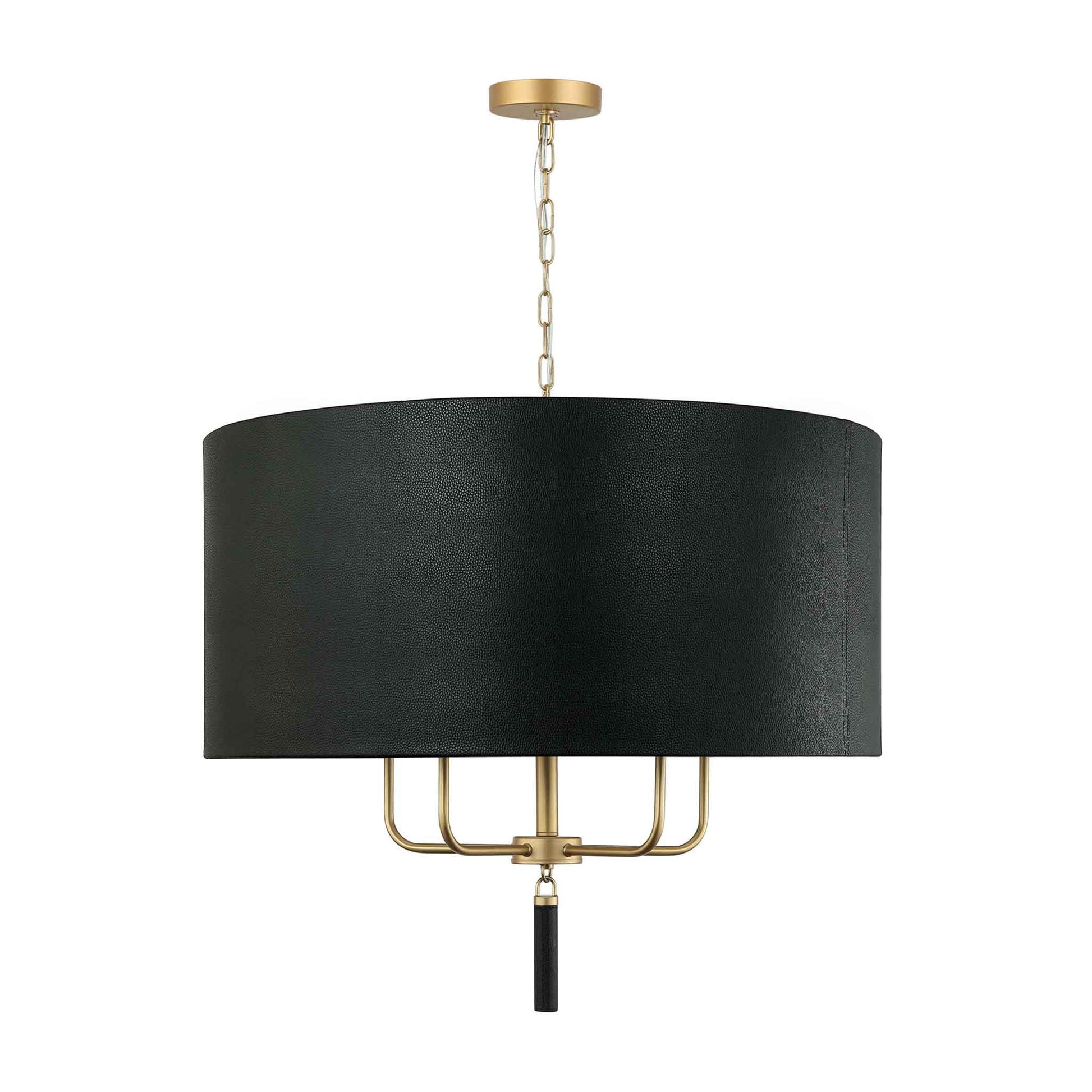 5 light 30 inch gold and black leather pendant