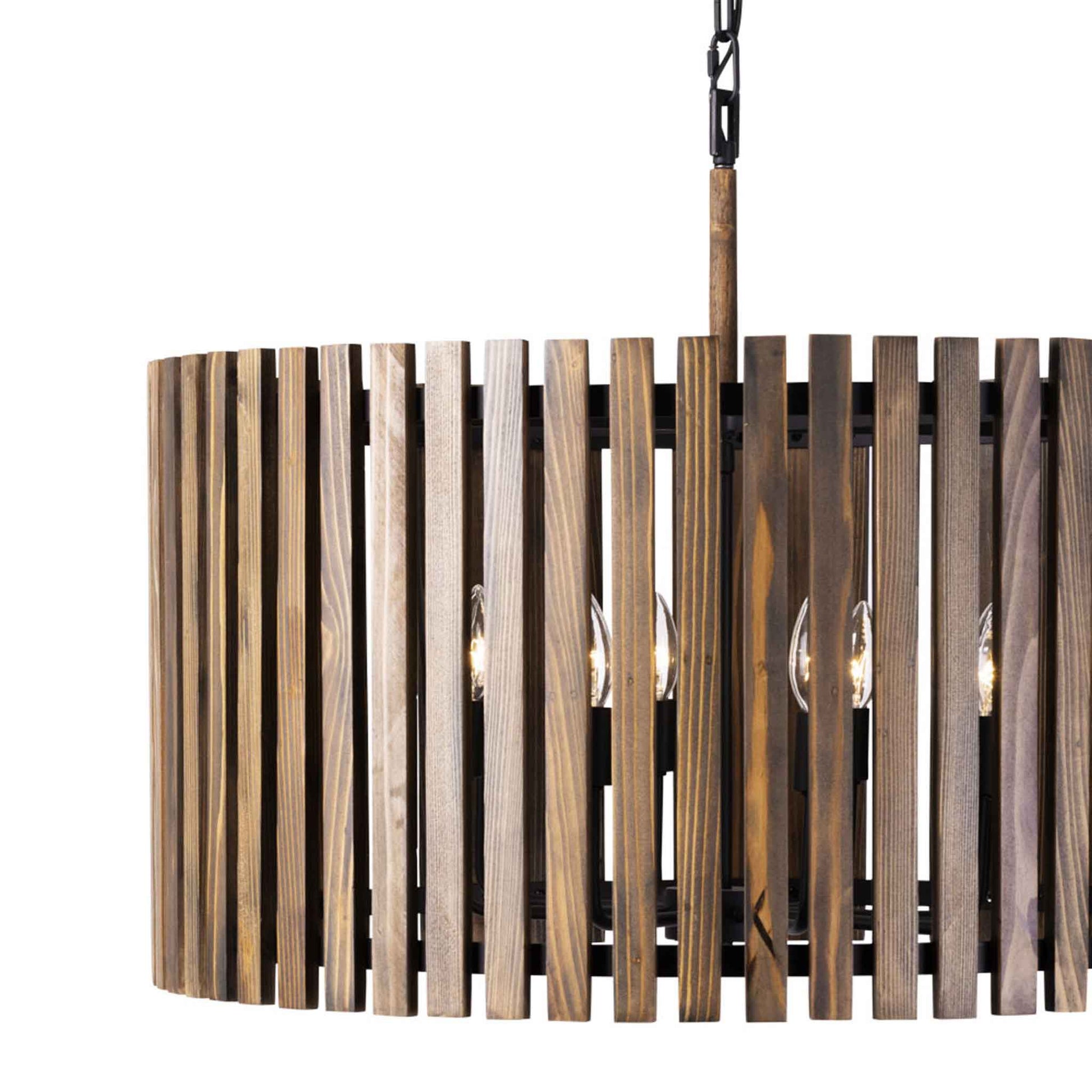 6 light 24 inch black and walnut pendant