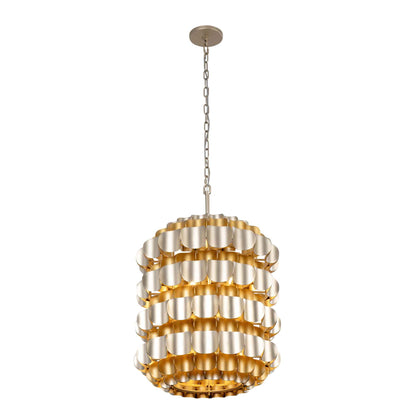 6 light 20 inch antique gold and gold dust pendant