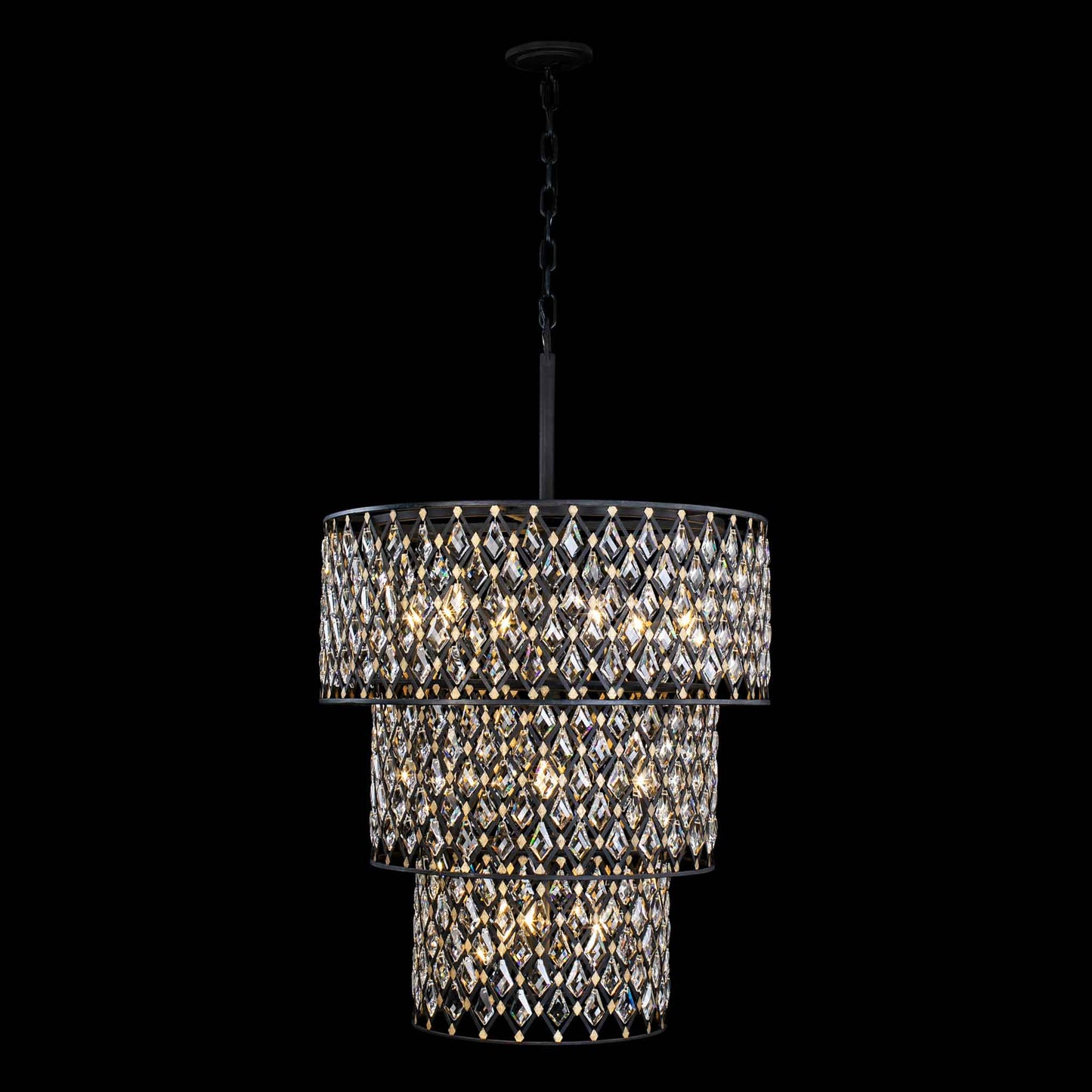 13 light 32 inch 3 tier carbon and gold chandelier