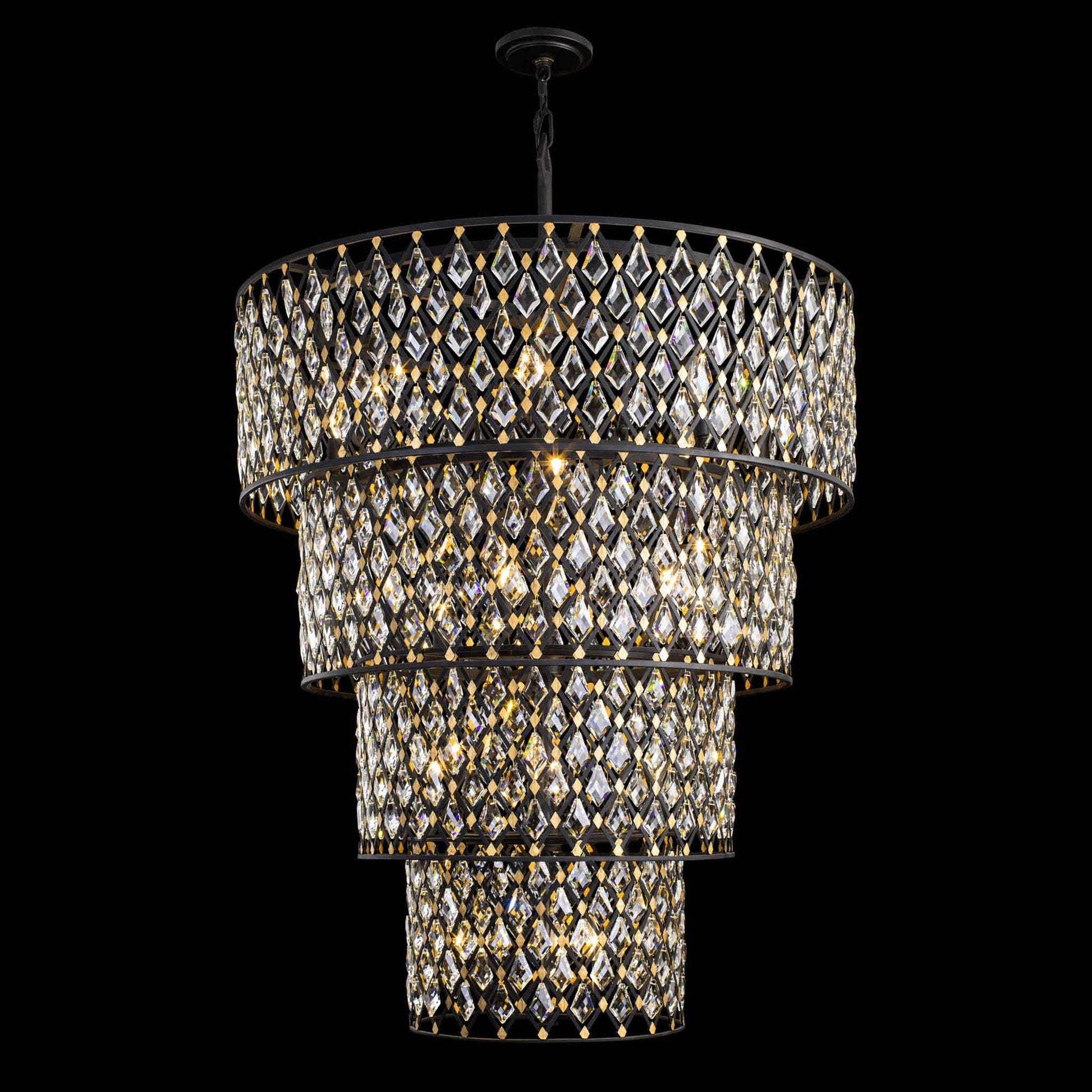 21 light 40 inch 4 tier carbon and gold chandelier