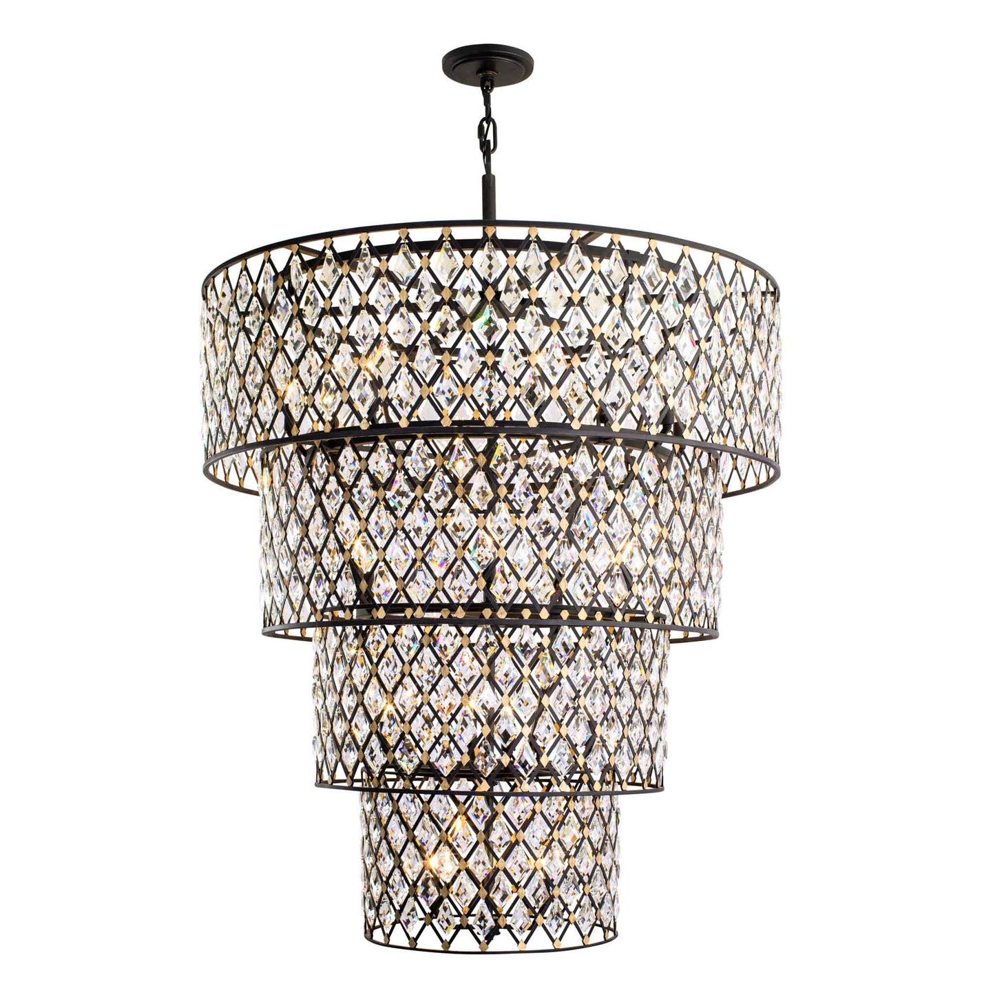 21 light 40 inch 4 tier carbon and gold chandelier